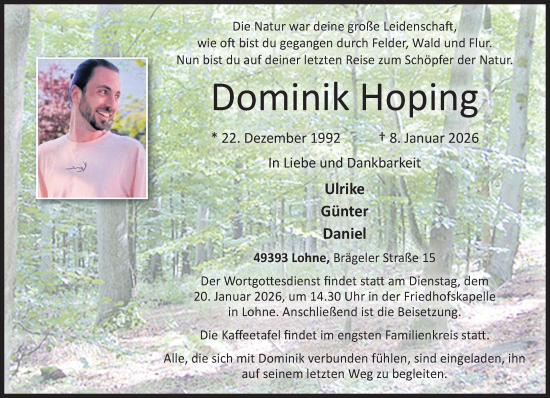 Anzeige von Dominik Hoping von OM-Medien