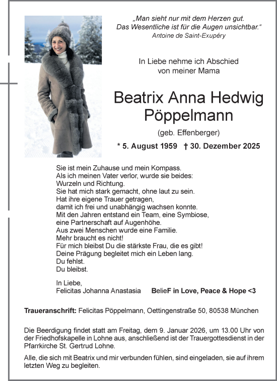 Anzeige von Beatrix Anna Hedwig Pöppelmann von OM-Medien