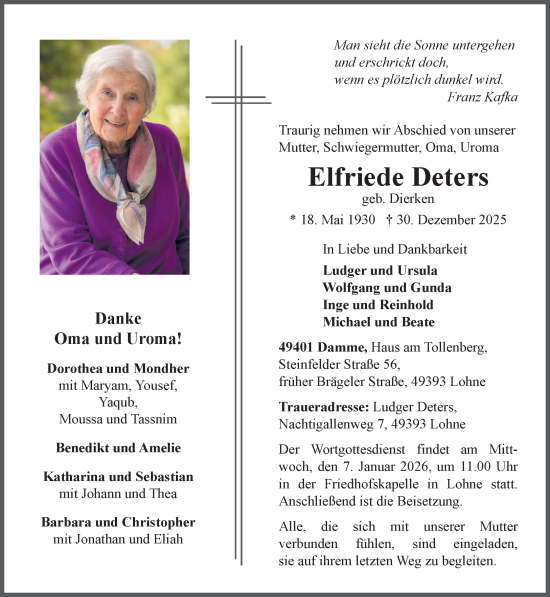 Anzeige von Elfriede Deters von OM-Medien