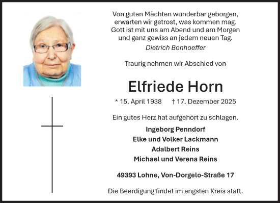 Anzeige von Elfriede Horn von OM-Medien