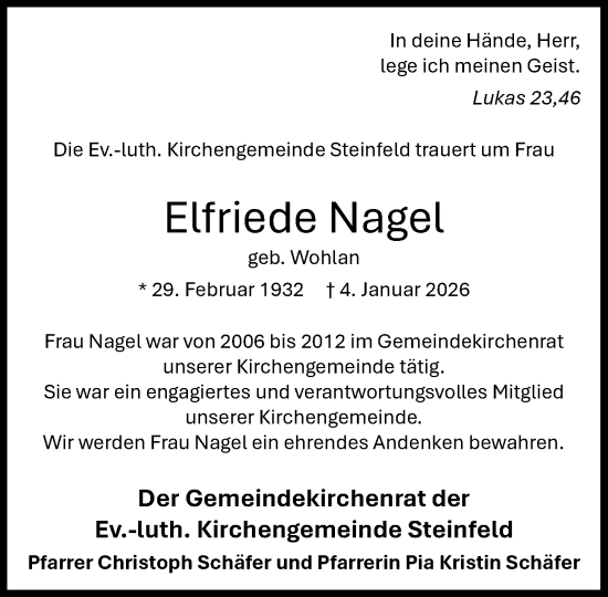 Anzeige von Elfriede Nagel von OM-Medien