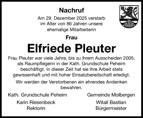 Anzeige von Elfriede Pleuter von OM-Medien