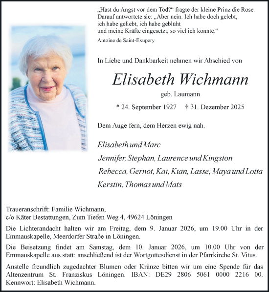 Anzeige von Elisabeth Wichmann von OM-Medien