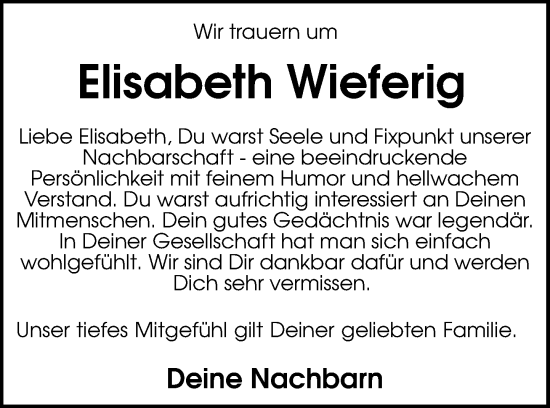Anzeige von Elisabeth Wieferig von OM-Medien