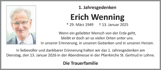 Anzeige von Erich Wenning von OM-Medien