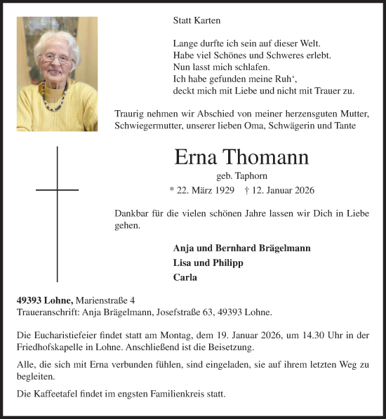 Anzeige von Erna Thomann von OM-Medien