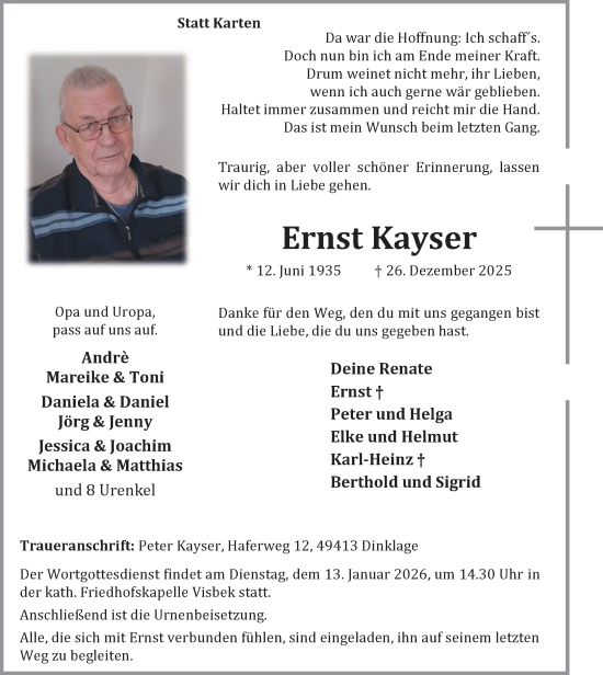 Anzeige von Ernst Kayser von OM-Medien
