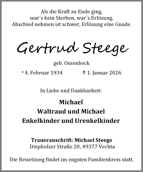 Anzeige von Gertrud Steege von OM Medien