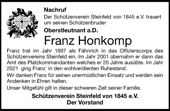 Anzeige von Franz Honkomp von OM-Medien