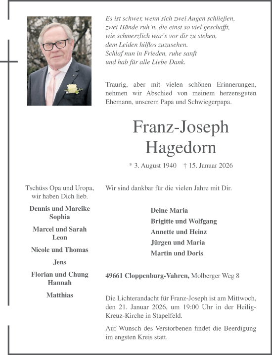 Anzeige von Franz-Joseph Hagedorn von OM-Medien