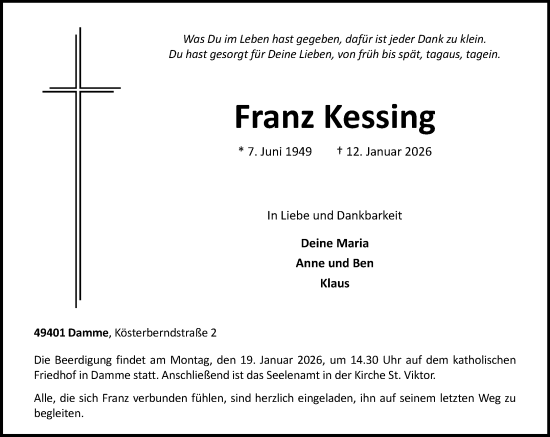 Anzeige von Franz Kessing von OM-Medien
