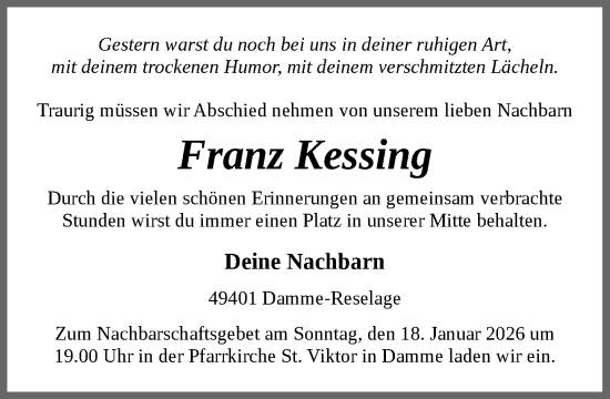 Anzeige von Franz Kessing von OM-Medien