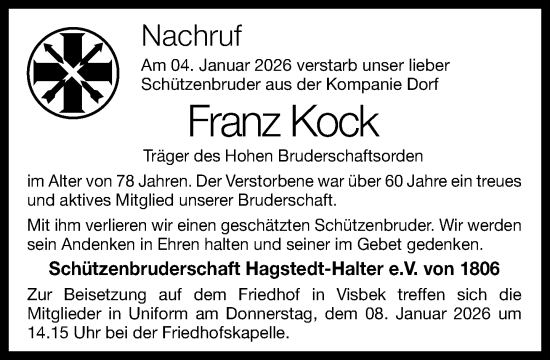 Anzeige von Franz Kock von OM-Medien