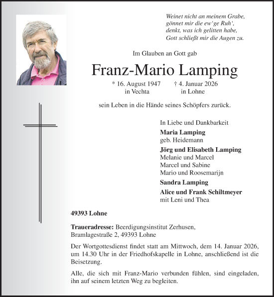 Anzeige von Franz-Mario Lamping von OM-Medien