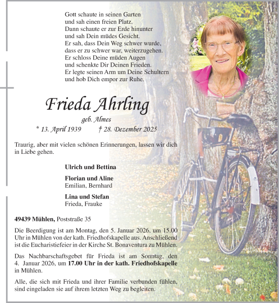 Anzeige von Frieda Ahrling von OM-Medien