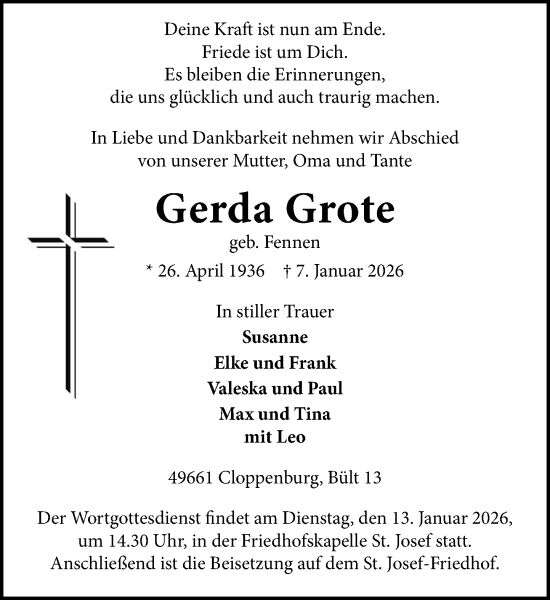 Anzeige von Gerda Grote von OM-Medien