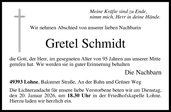 Anzeige von Gretel Schmidt von OM-Medien