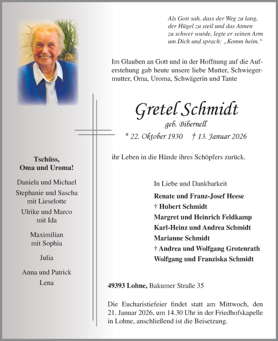 Anzeige von Gretel Schmidt von OM-Medien