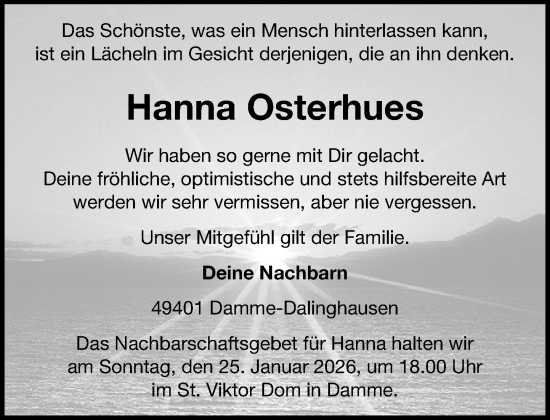 Anzeige von Hanna Osterhues von OM-Medien