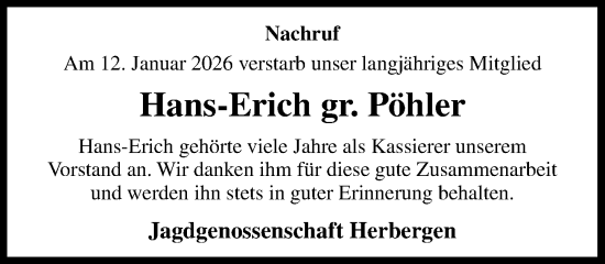 Anzeige von Hans-Erich gr. Pöhler von OM-Medien