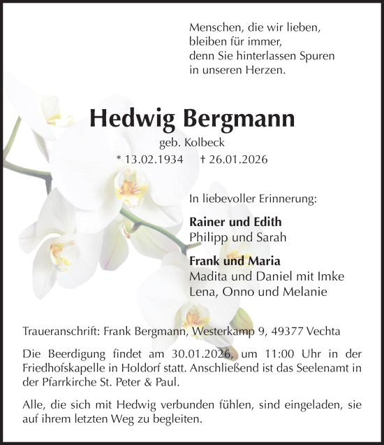 Anzeige von Hedwig Bergmann von OM-Medien