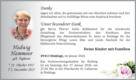 Anzeige von Hedwig Hammoor von OM-Medien