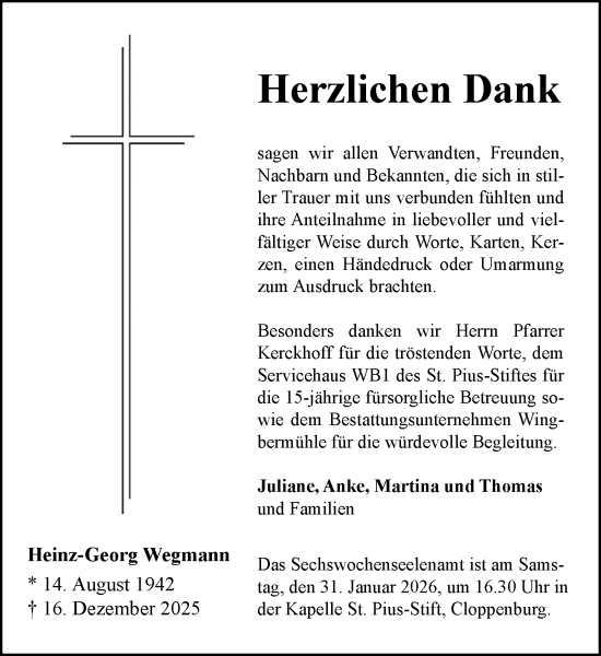 Anzeige von Heinz-Georg Wegmann von OM-Medien