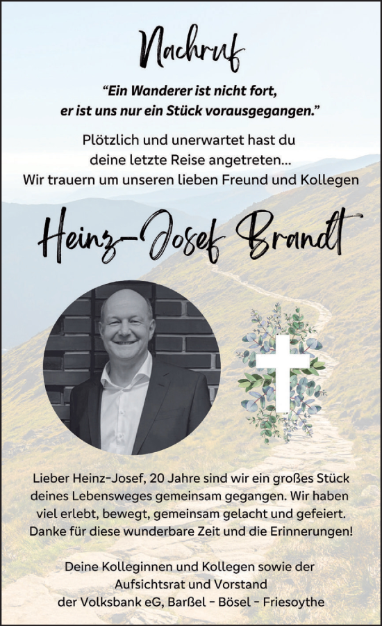 Anzeige von Heinz-Josef Brandt von OM-Medien