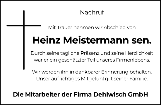 Anzeige von Heinz Meistermann von OM-Medien