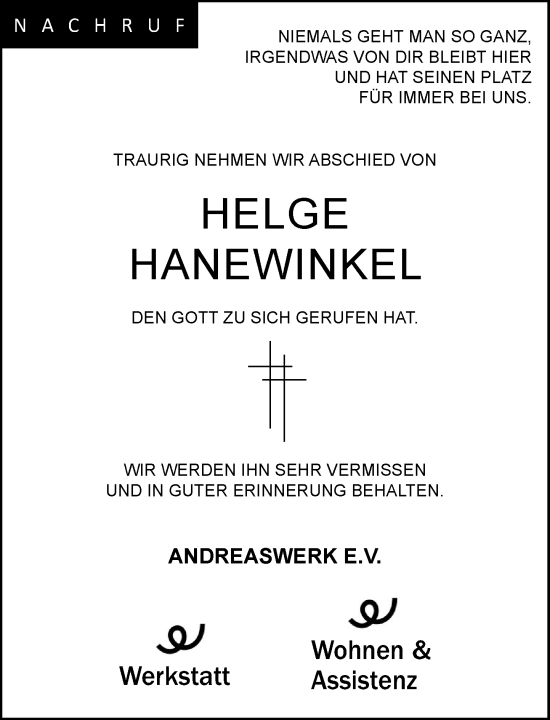 Anzeige von Helge Hanewinkel von OM-Medien