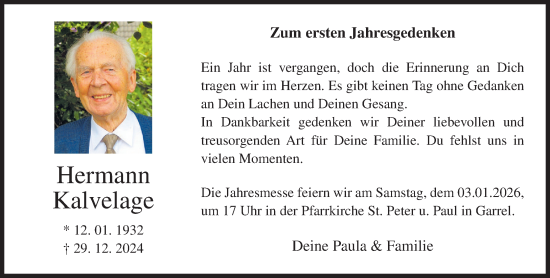 Anzeige von Hermann Kalvelage von OM-Medien