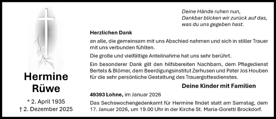 Anzeige von Hermine Rüwe von OM-Medien