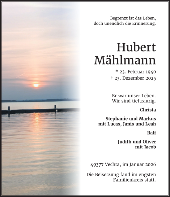 Anzeige von Hubert Mählmann von OM-Medien