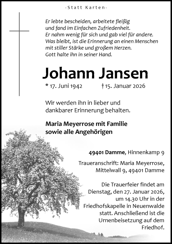 Anzeige von Johann Jansen von OM-Medien