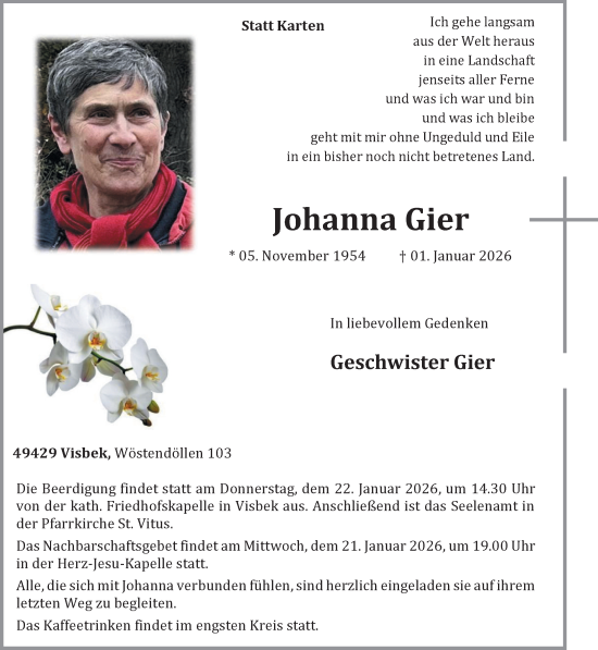 Anzeige von Johanna Gier von OM-Medien