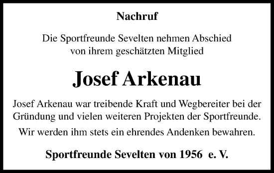 Anzeige von Josef Arkenau von OM-Medien