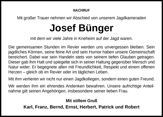 Anzeige von Josef Bünger von OM-Medien