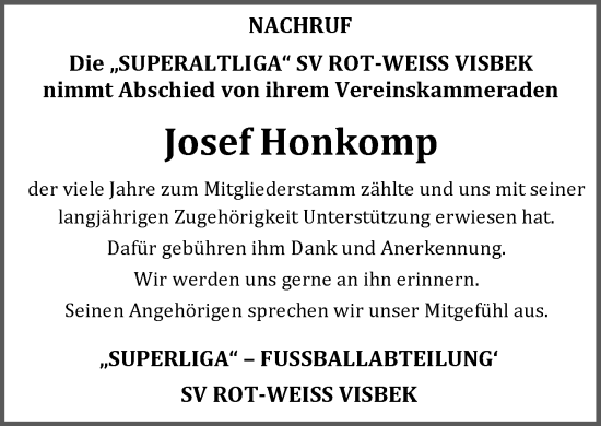 Anzeige von Josef Honkomp von OM-Medien