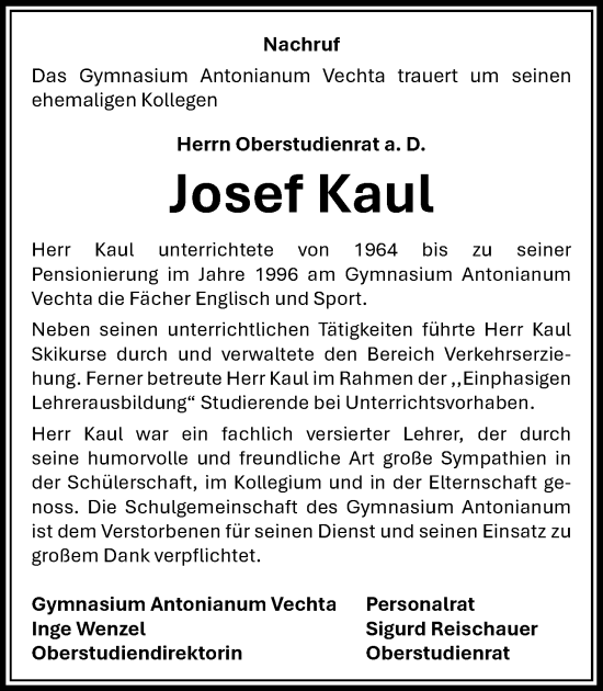 Anzeige von Josef Kaul von OM-Medien