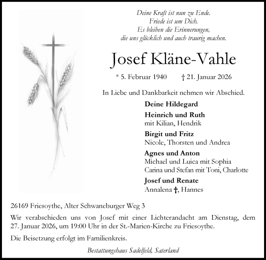 Anzeige von Josef Kläne-Vahle von OM-Medien
