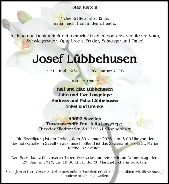 Anzeige von Josef Lübbehusen von OM-Medien