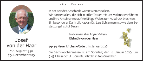 Anzeige von Josef von der Haar von OM-Medien