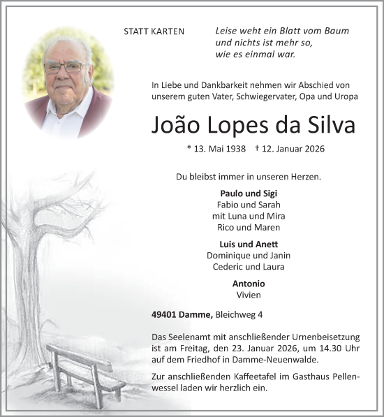 Anzeige von João Lopes da Silva von OM-Medien