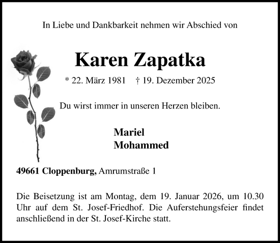 Anzeige von Karen Zapatka von OM-Medien