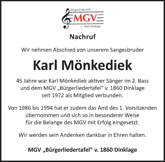 Anzeige von Karl Mönkediek von OM-Medien