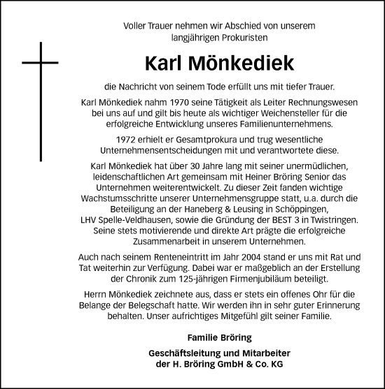 Anzeige von Karl Mönkediek von OM-Medien