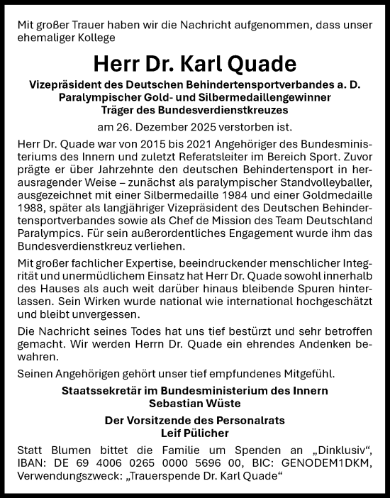 Anzeige von Karl Quade von OM-Medien