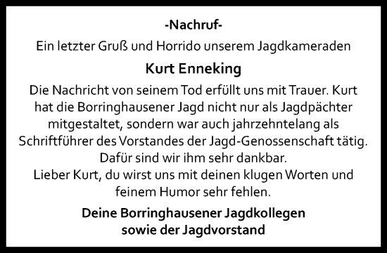 Anzeige von Kurt Enneking von OM-Medien