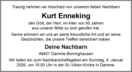 Anzeige von Kurt Enneking von OM-Medien