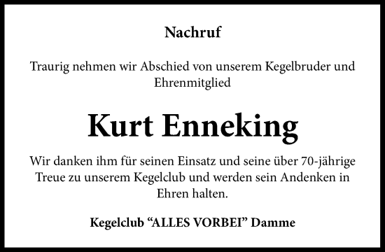 Anzeige von Kurt Enneking von OM-Medien
